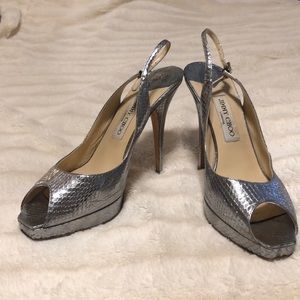 Authentic jimmy choo silver snakeskin heel